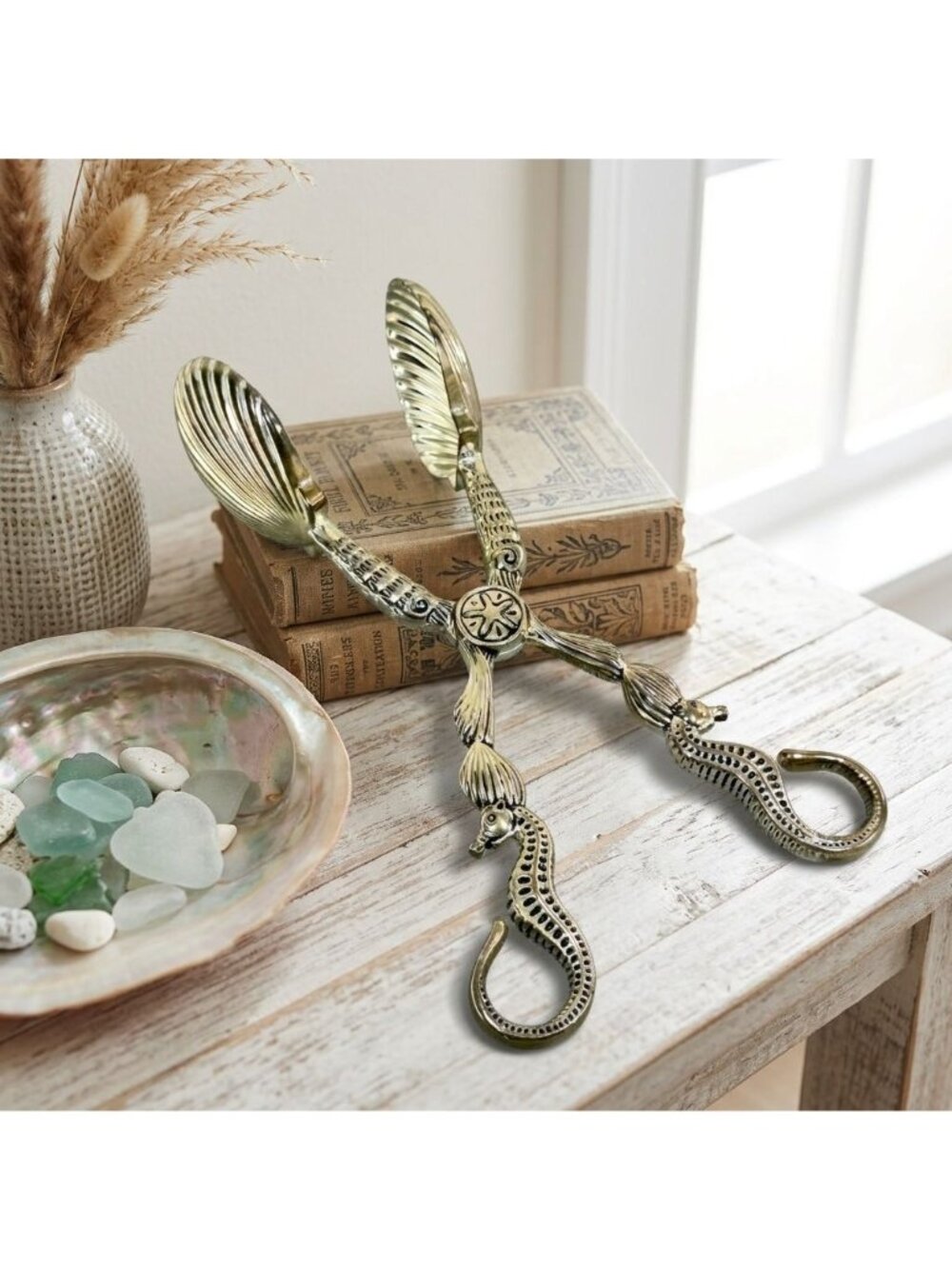 Vintage Godinger Silver Seahorse Seashell Scissor Salad Serving Tongs 10"